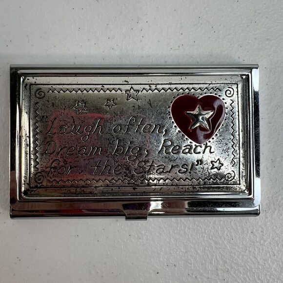 Brighton Joyful Heart Business Card Case Holder Laugh Dream Silver Plated - Picture 8 of 11